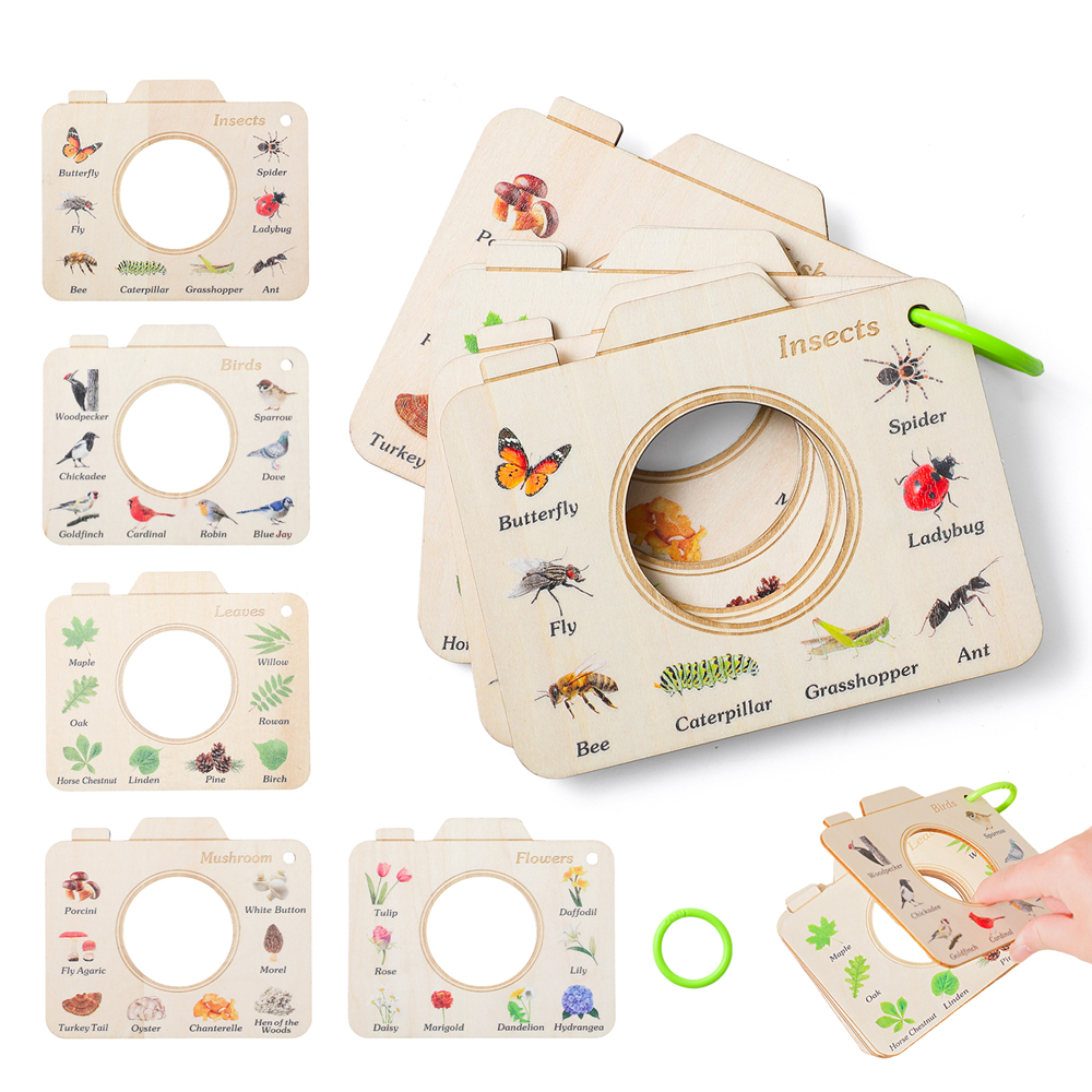 Outdoor Adventure Kit For Kids - Wooden Camera Shape Nature Cognitive Book